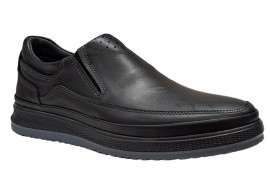 Pantofi barbati, casual, din piele naturala, cu elastic, Negru, 788N